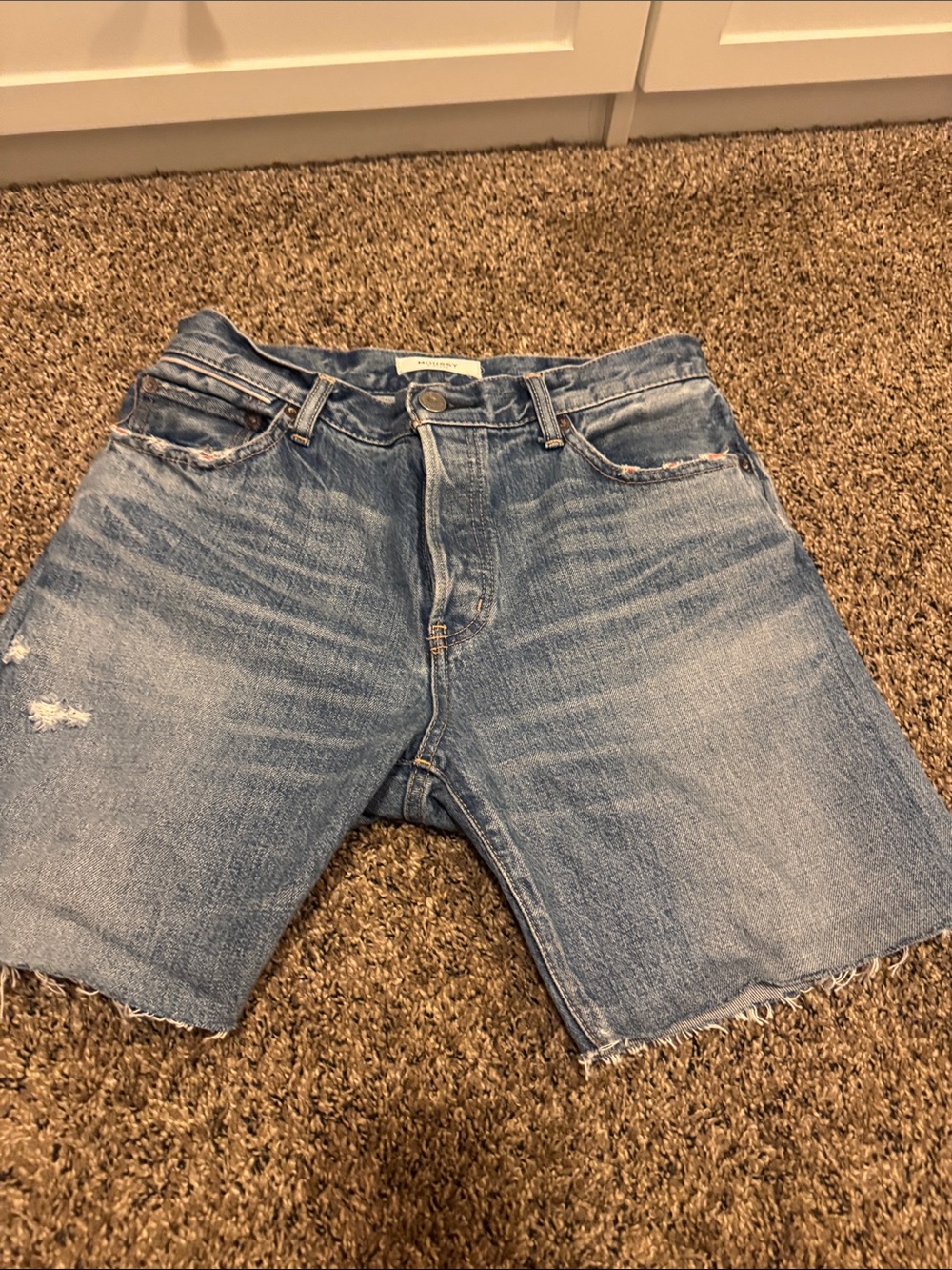Moussy Light Blue Distressed Denim Shorts